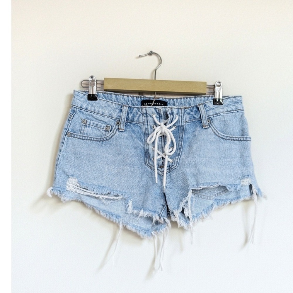 Aeropostale Vintage Low Rise Shorty Micro Mini Shorts Lace Up Festival